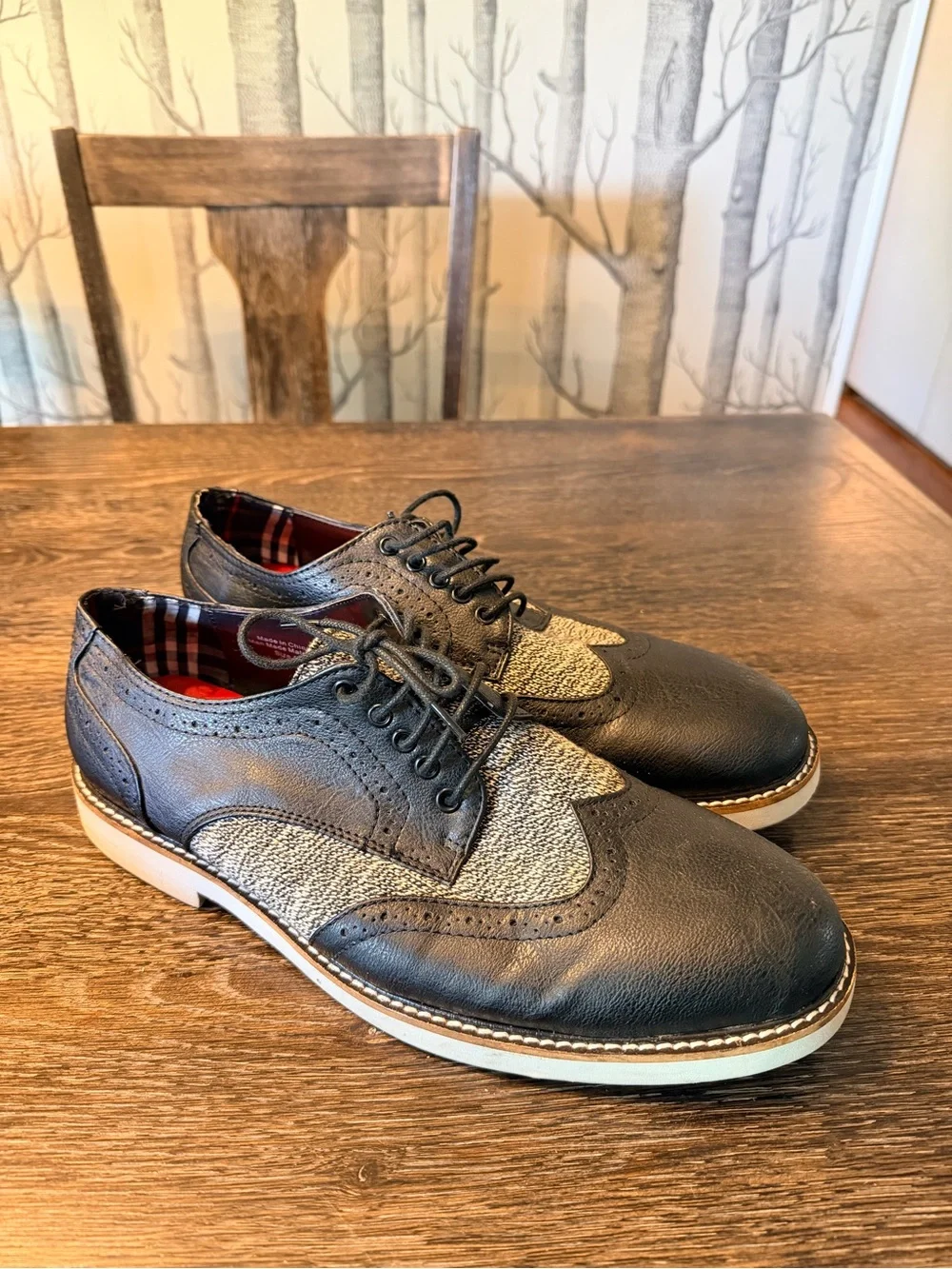 Men's Black and Gray Wingtip Derby Shoes